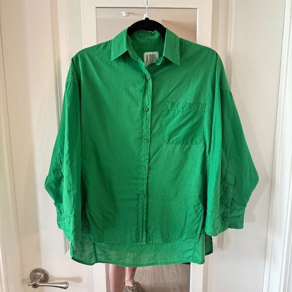 A Shirt Thing Green Button Up Long Sleeve Blouse Size XS - Picture 2 of 6